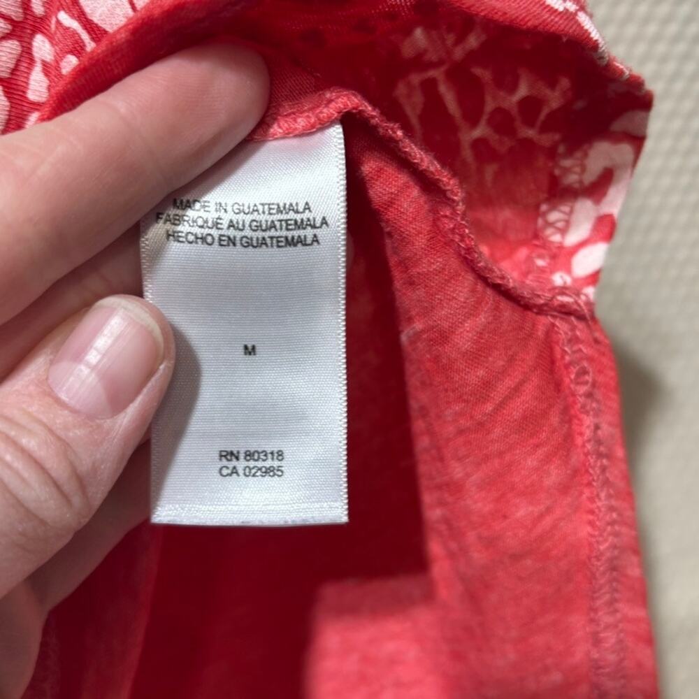Lucky Brand Red White Boho Print Boxy Size Medium Block Print Floral Border Top - Picture 4 of 9